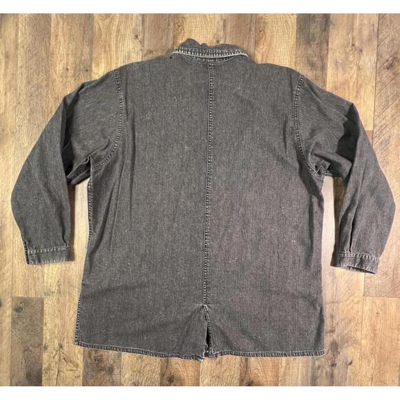 Vintage 90s Esprit Chore Pearl Snap Denim Jacket Shirt Shacket Fade Black Baggy. - Picture 6 of 11